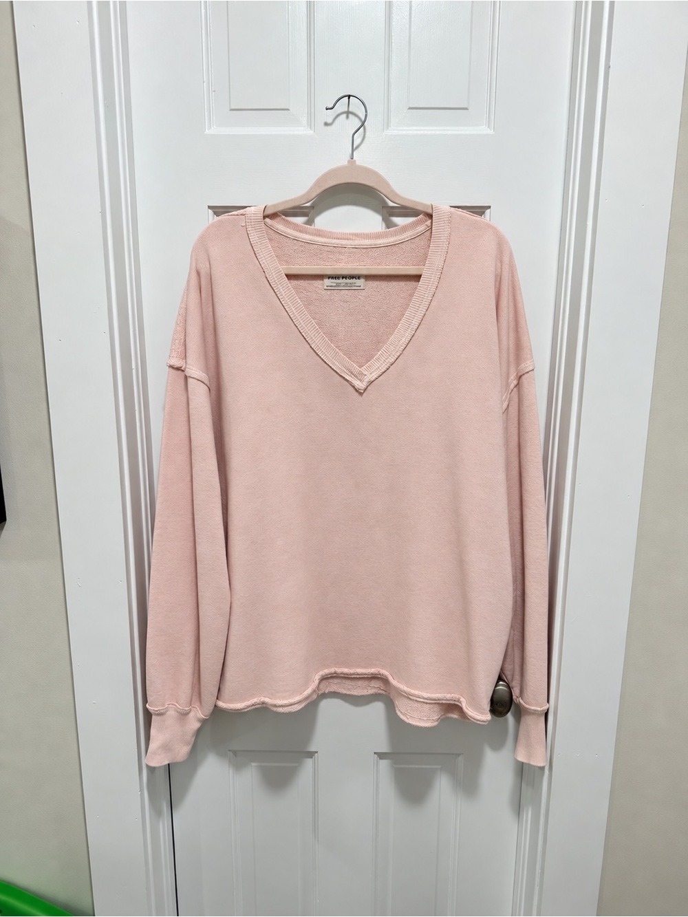 We The Free Light Pink V-Neck Pullover Sweatshirt